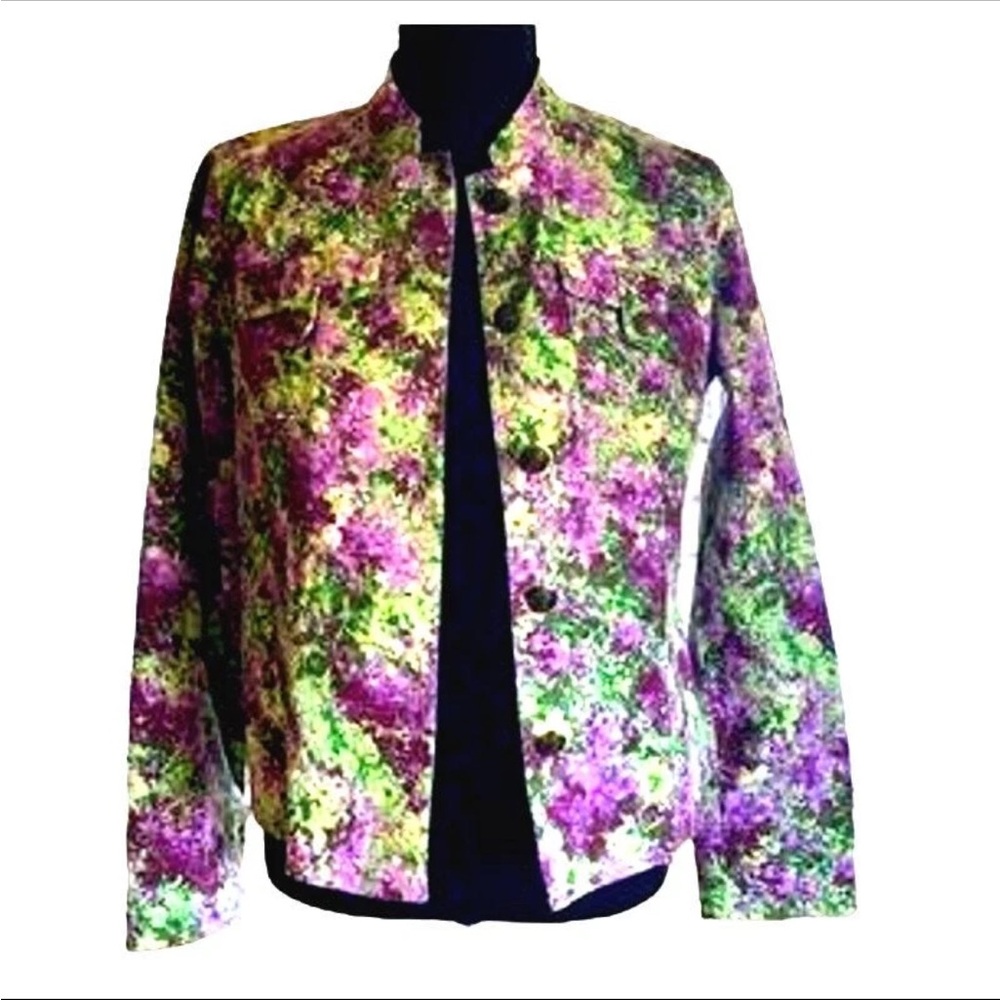 Christopher & Bank Stretch Vibrant Purple and Green Floral Jacket